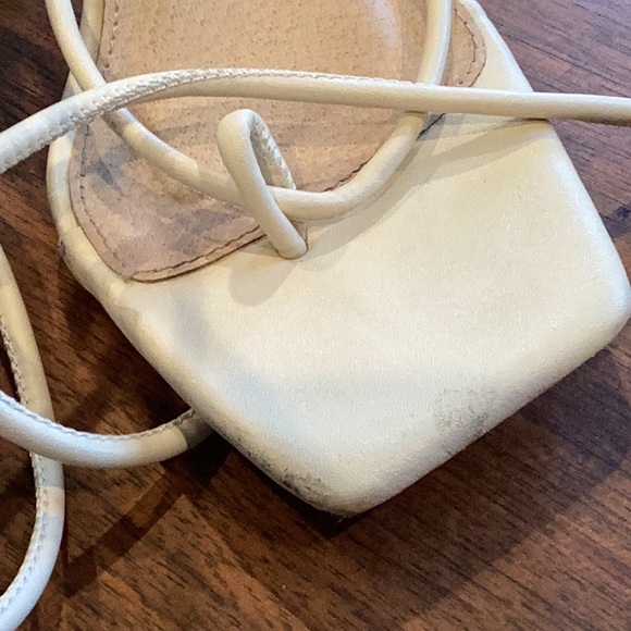 Cream Strappy Heels with Square-Toe Design - Picture 3 of 6